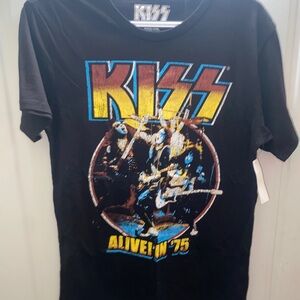 Kiss Band Tee Black and Blue Short Sleeve Tees Iconic Rock Style~Small 34/36